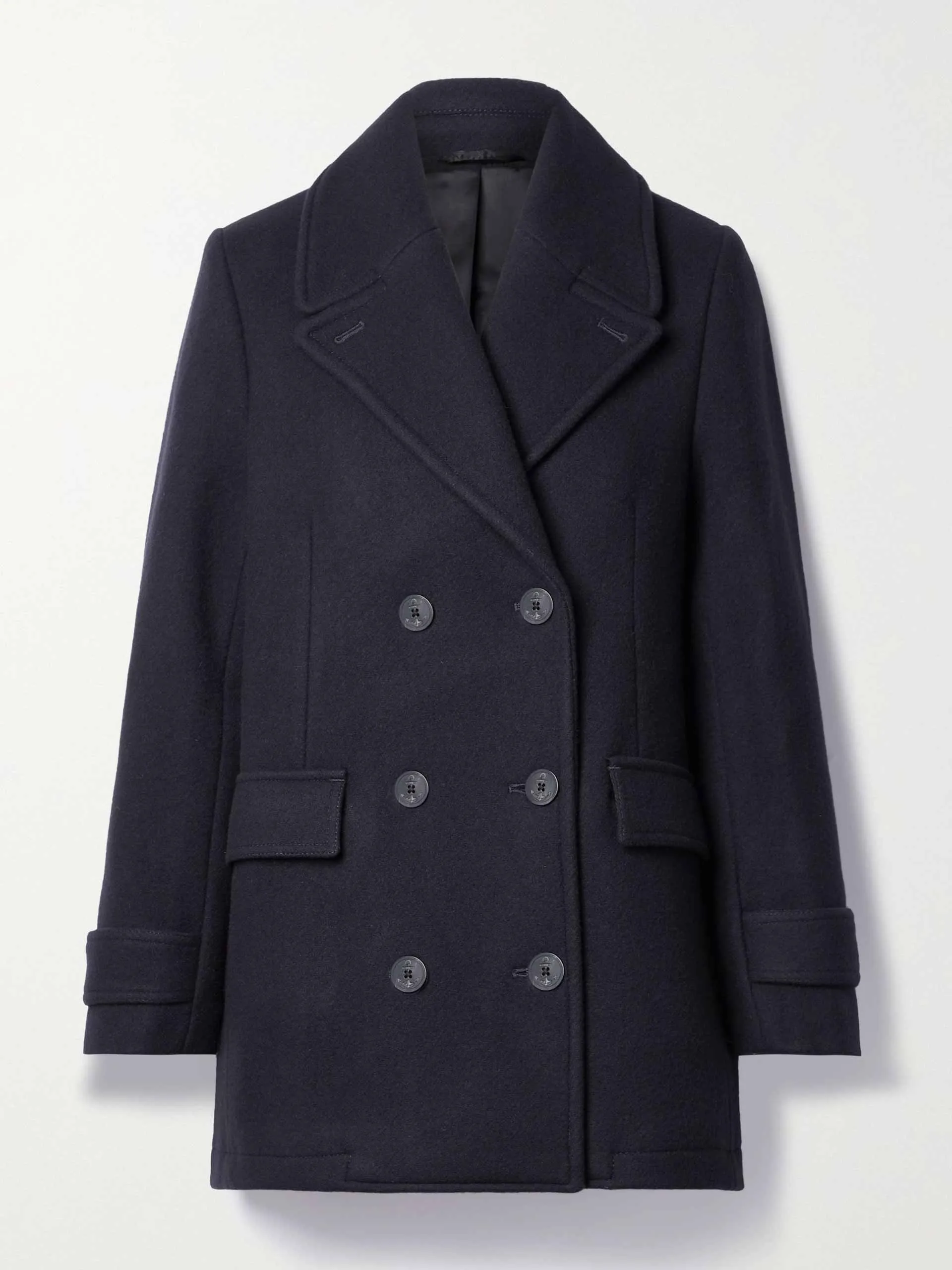 Navy double-breasted wool-blend felt coat