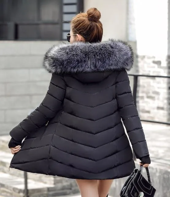 New 2017 Winter Jacket Women Coats Artificial raccoon hair collar Female Parka black Thick Cotton Padded Lining Ladies  S-3XXXL