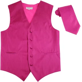 New Men's formal Vertical stripes tuxedo Vest Waistcoat_necktie prom hot pink