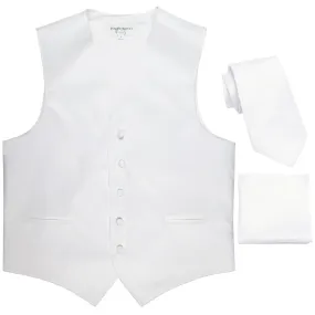 New Men's formal vest Tuxedo Waistcoat_necktie & hankie set wedding white