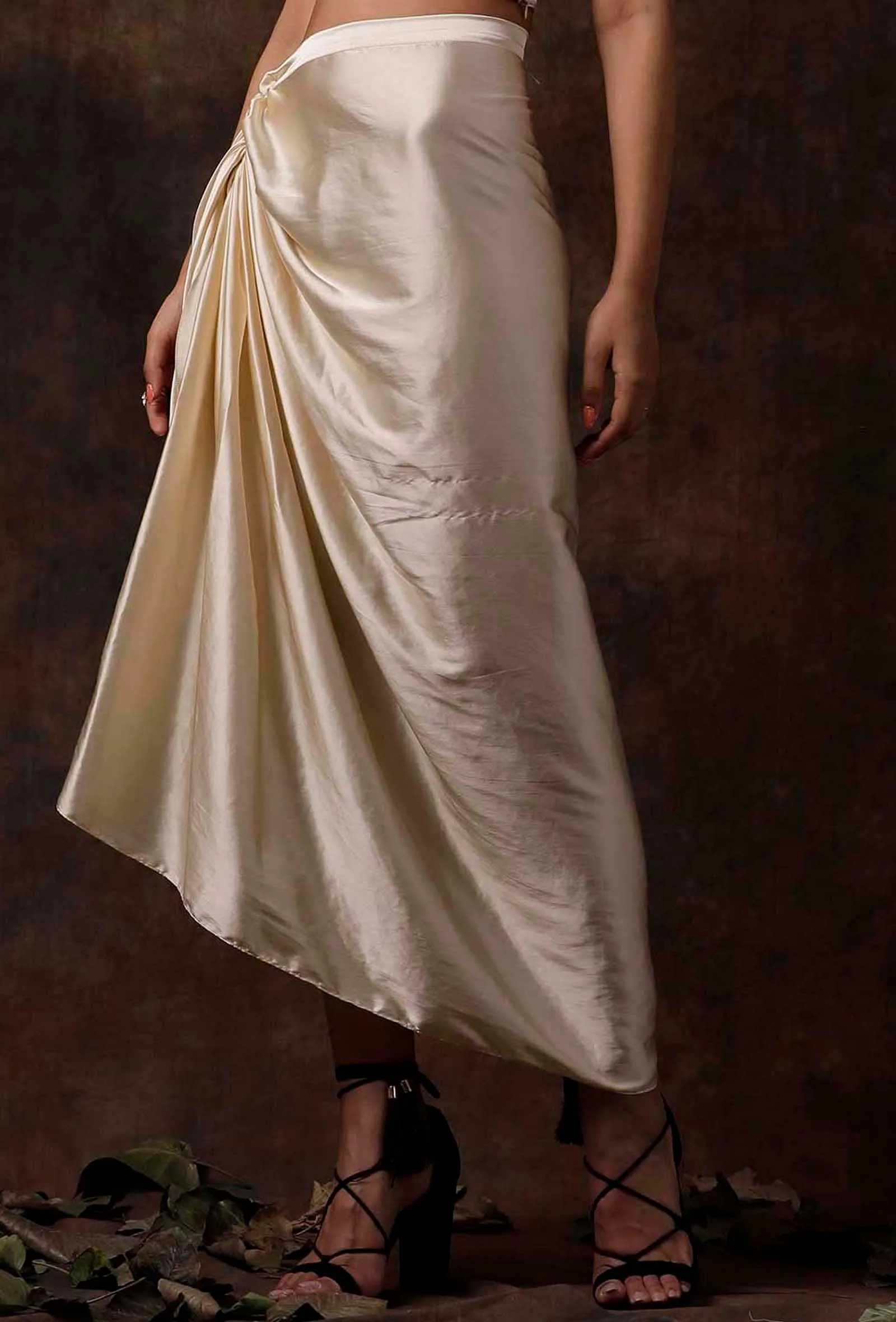 Off white Stitched Drape Satin Skirt