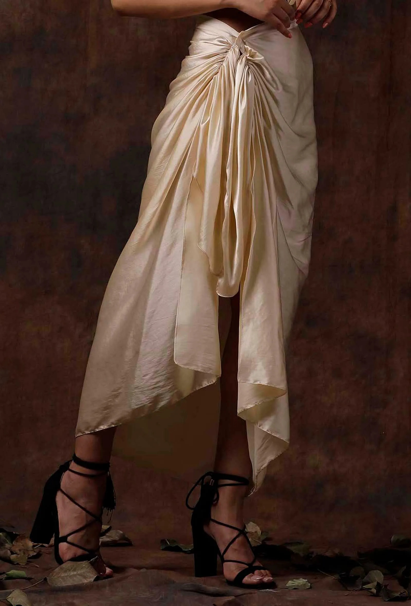 Off white Stitched Drape Satin Skirt