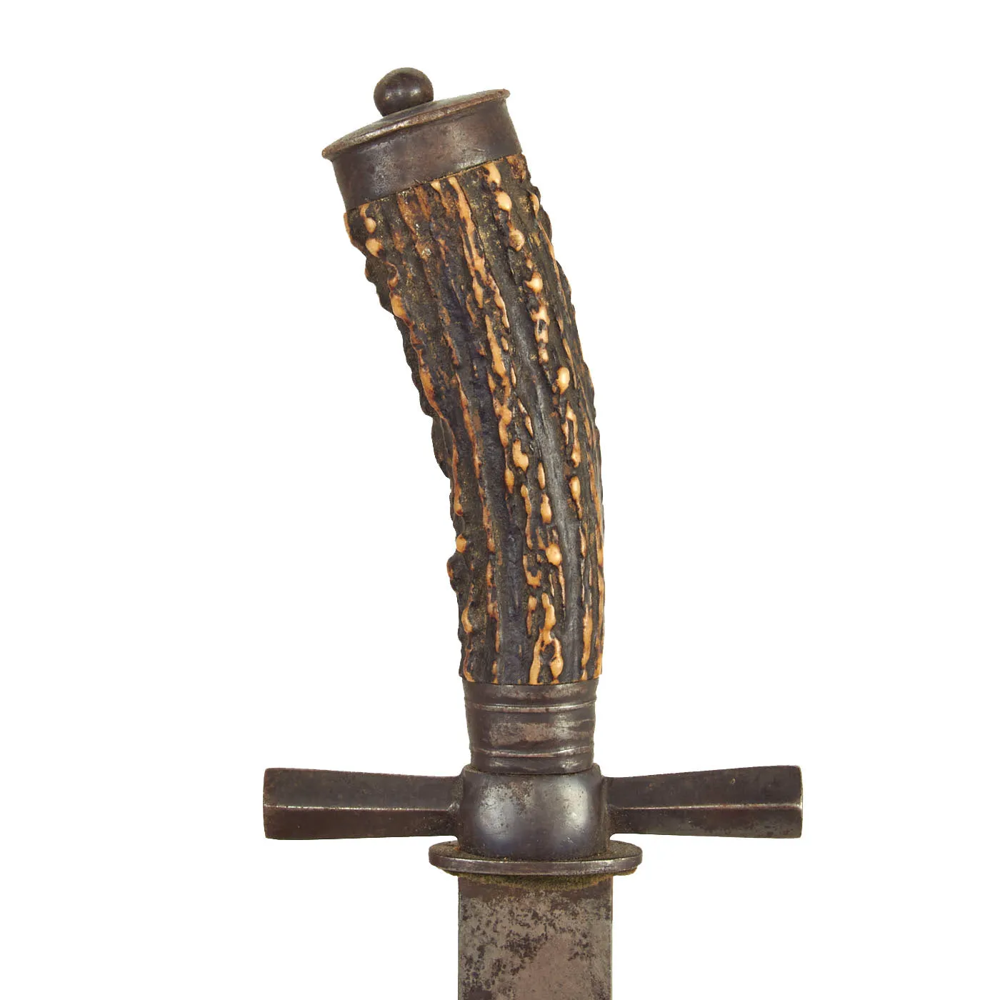 Original German WWI Hirschfänger Style Stag Handle Hunting Knife by F.W. Stock with Scabbard - dated 1908