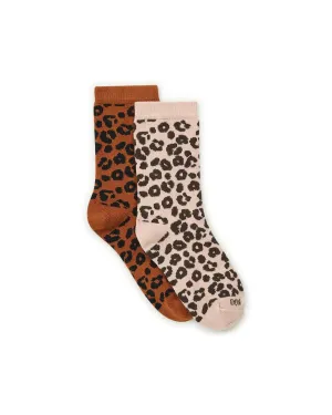 Pack of Two Socks in Leopard Rose