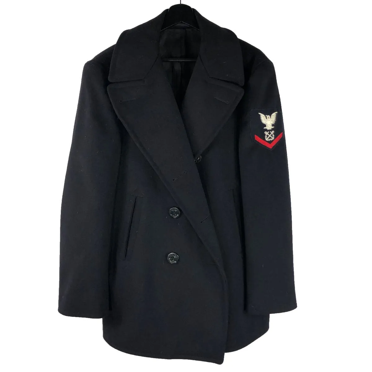 Patched US Navy Cold Weather 8-Button Pea Coat