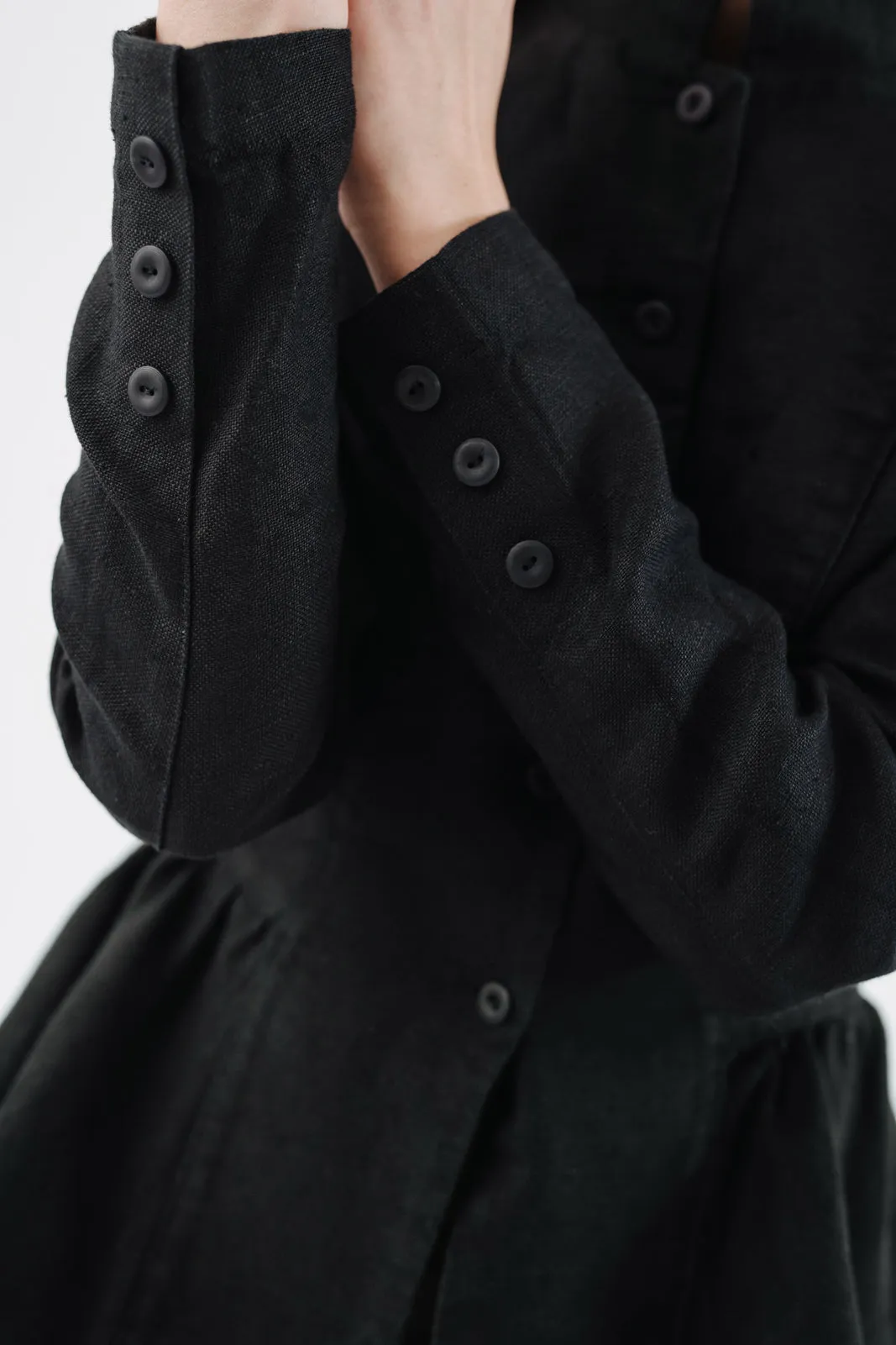 Peplum Jacket, Twill Linen, Black Pansy