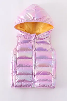 Pink Iridescent Hooded Down Vest