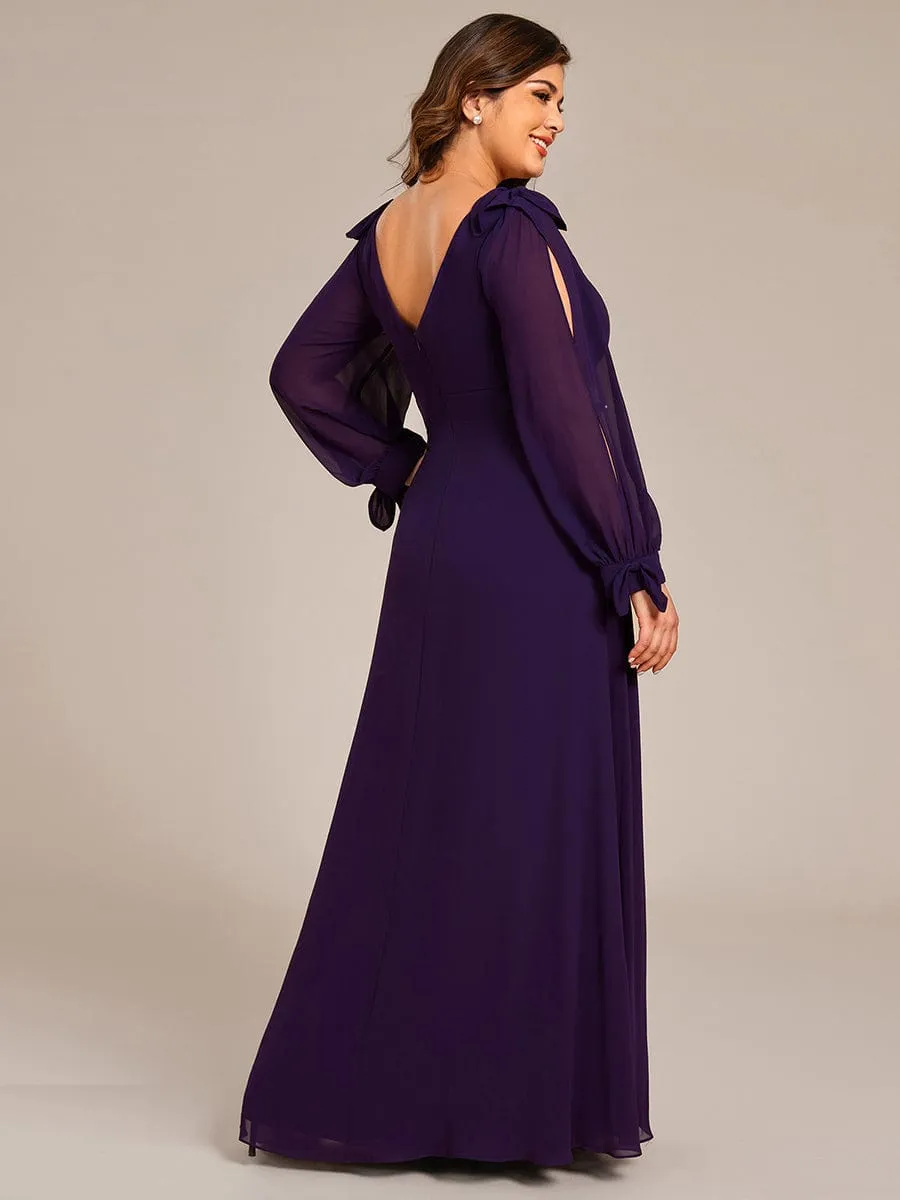 Plus Size Open Lantern Sleeve A-Line Bridesmaid Dress