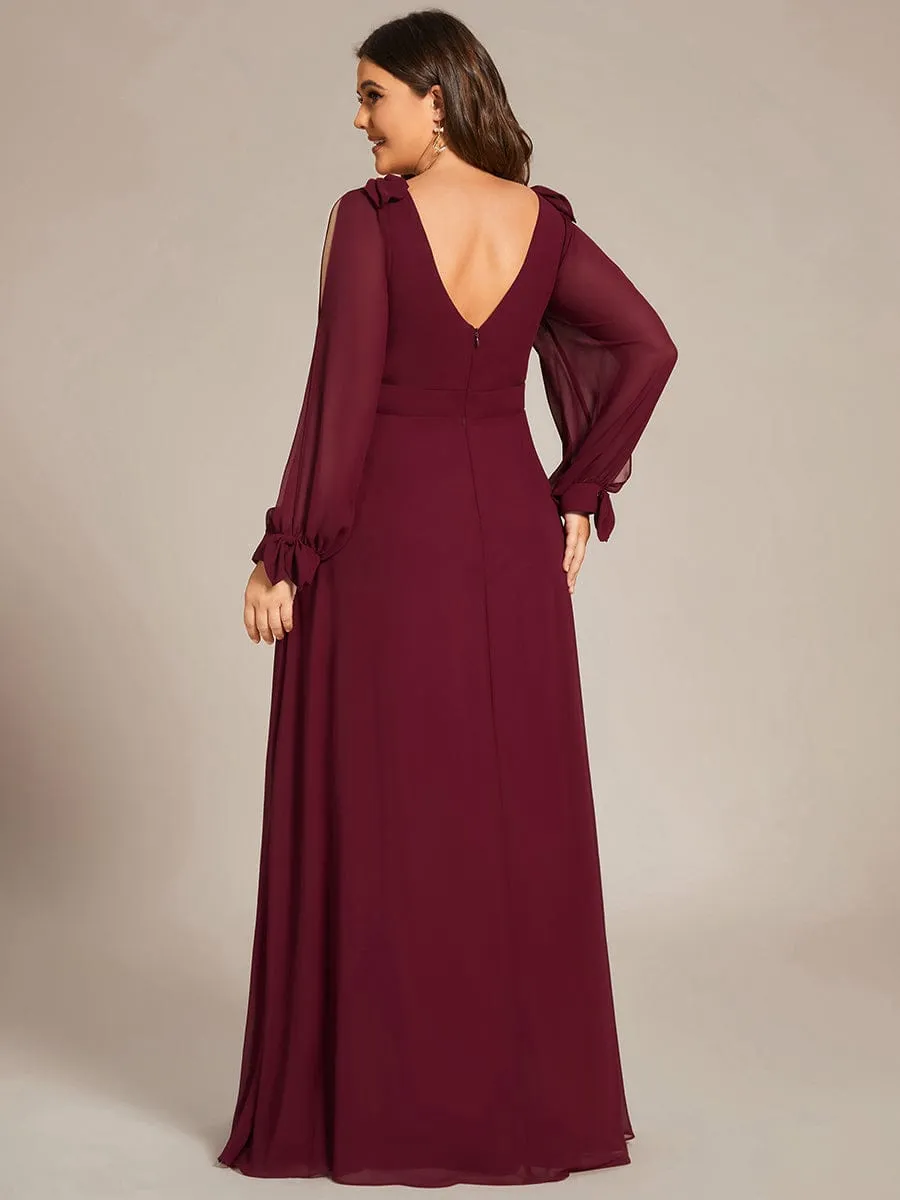 Plus Size Open Lantern Sleeve A-Line Bridesmaid Dress