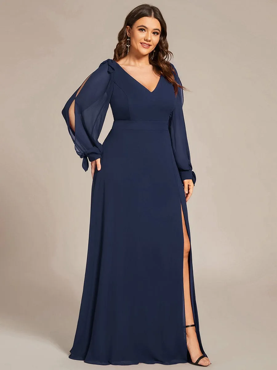 Plus Size Open Lantern Sleeve A-Line Bridesmaid Dress