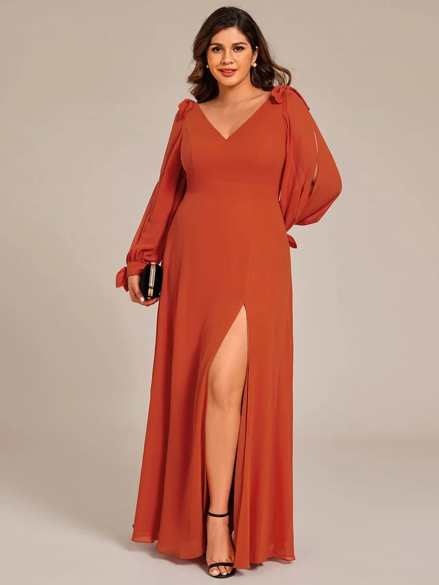 Plus Size Open Lantern Sleeve A-Line Bridesmaid Dress