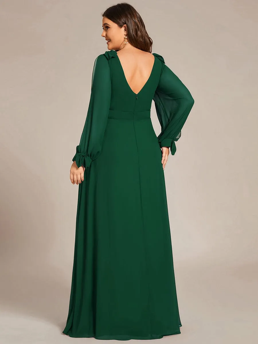 Plus Size Open Lantern Sleeve A-Line Bridesmaid Dress