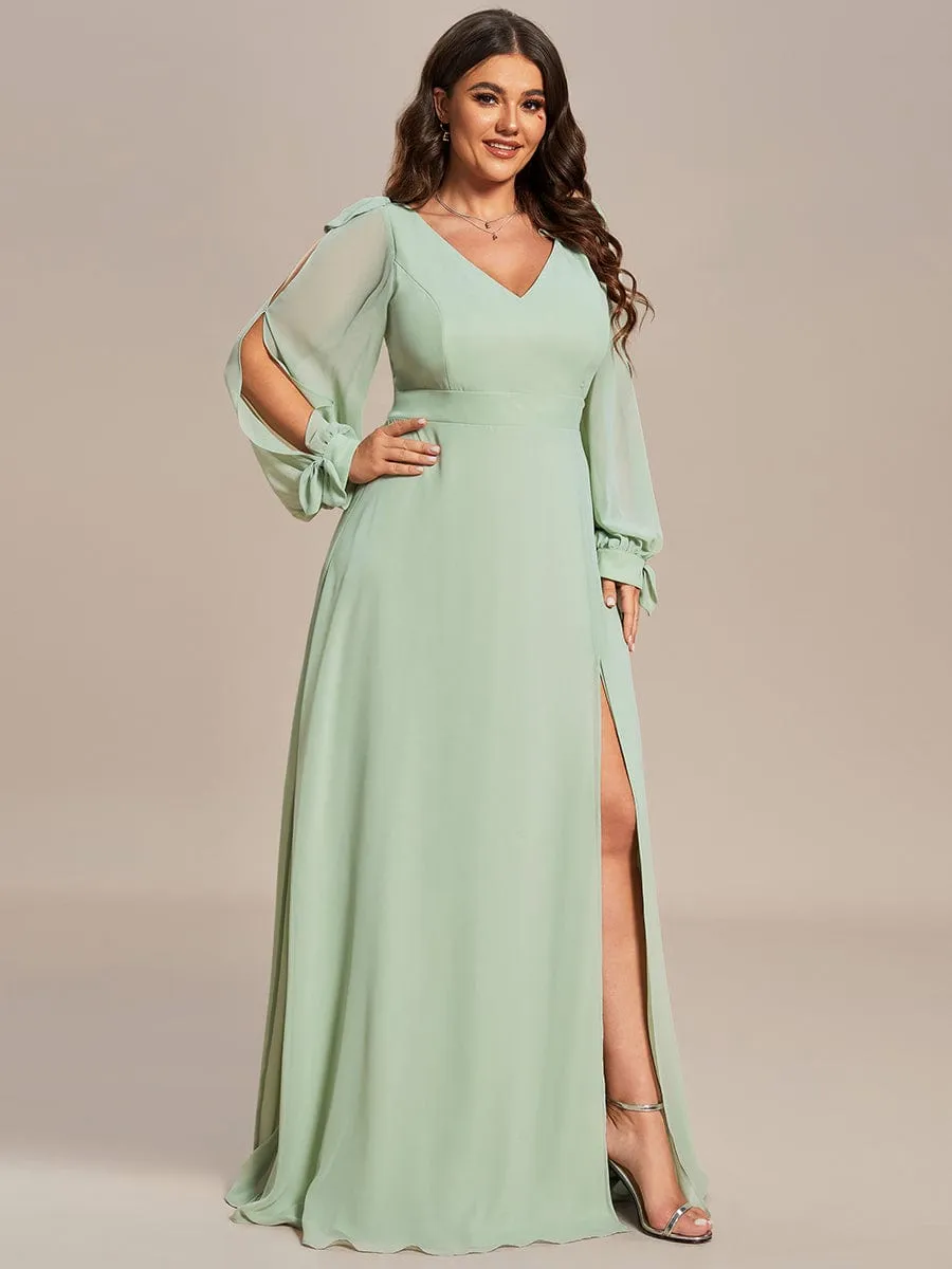 Plus Size Open Lantern Sleeve A-Line Bridesmaid Dress