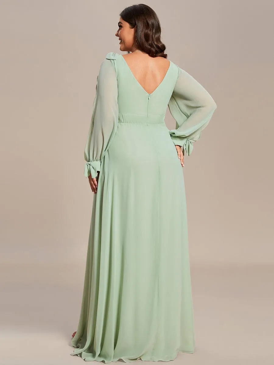 Plus Size Open Lantern Sleeve A-Line Bridesmaid Dress