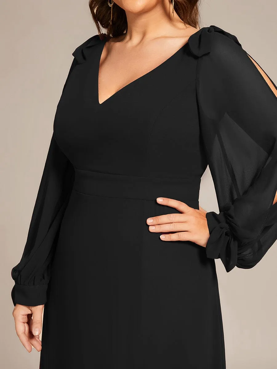 Plus Size Open Lantern Sleeve A-Line Bridesmaid Dress