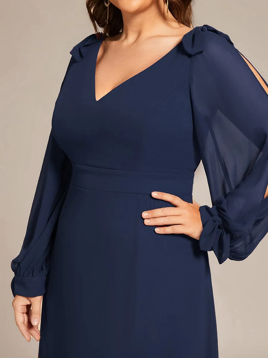 Plus Size Open Lantern Sleeve A-Line Bridesmaid Dress