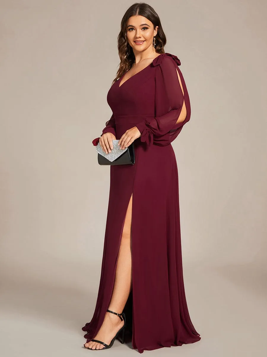 Plus Size Open Lantern Sleeve A-Line Bridesmaid Dress