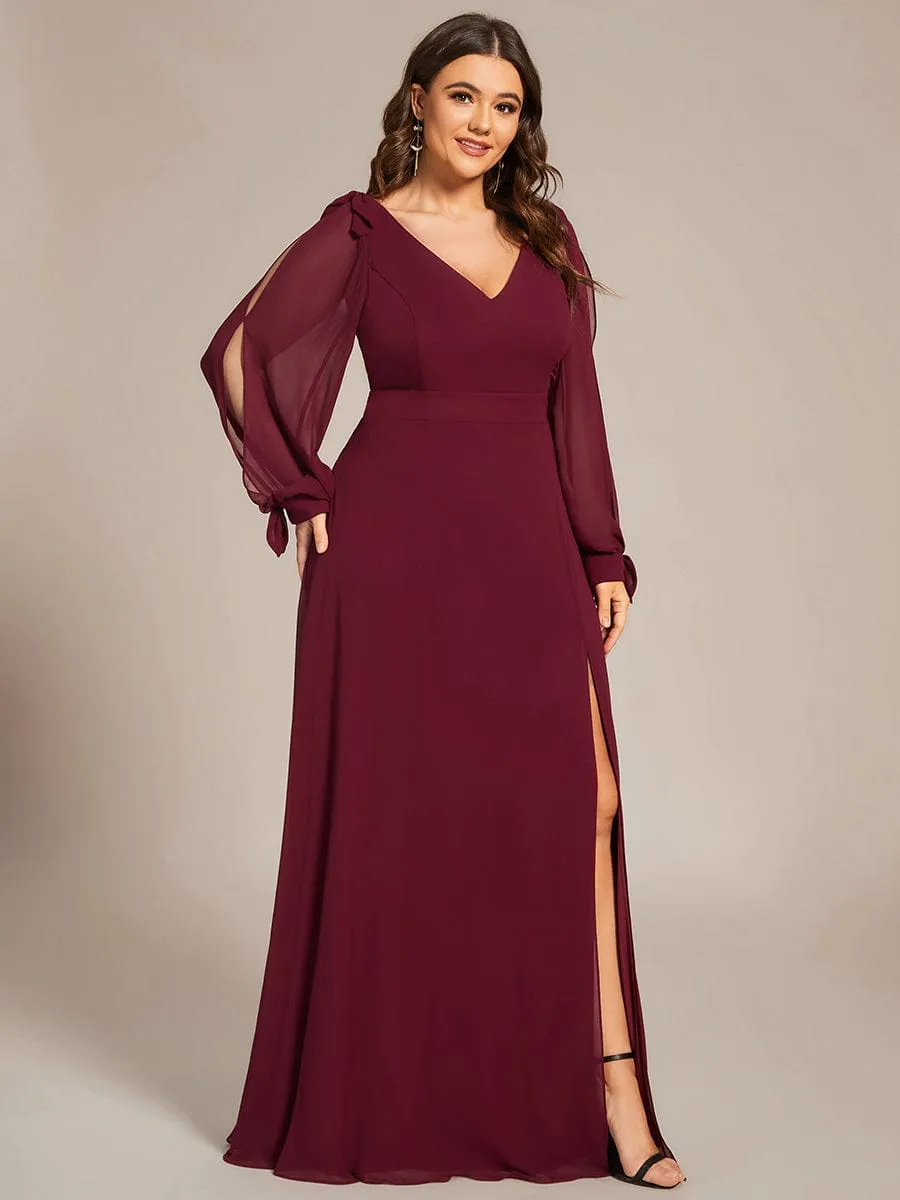 Plus Size Open Lantern Sleeve A-Line Bridesmaid Dress