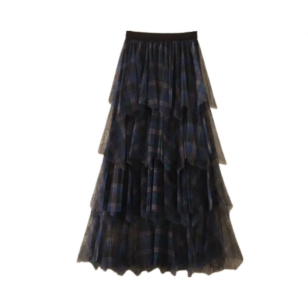 Pre Order: Vintage Plaid Long Tulle A-Line Skirt