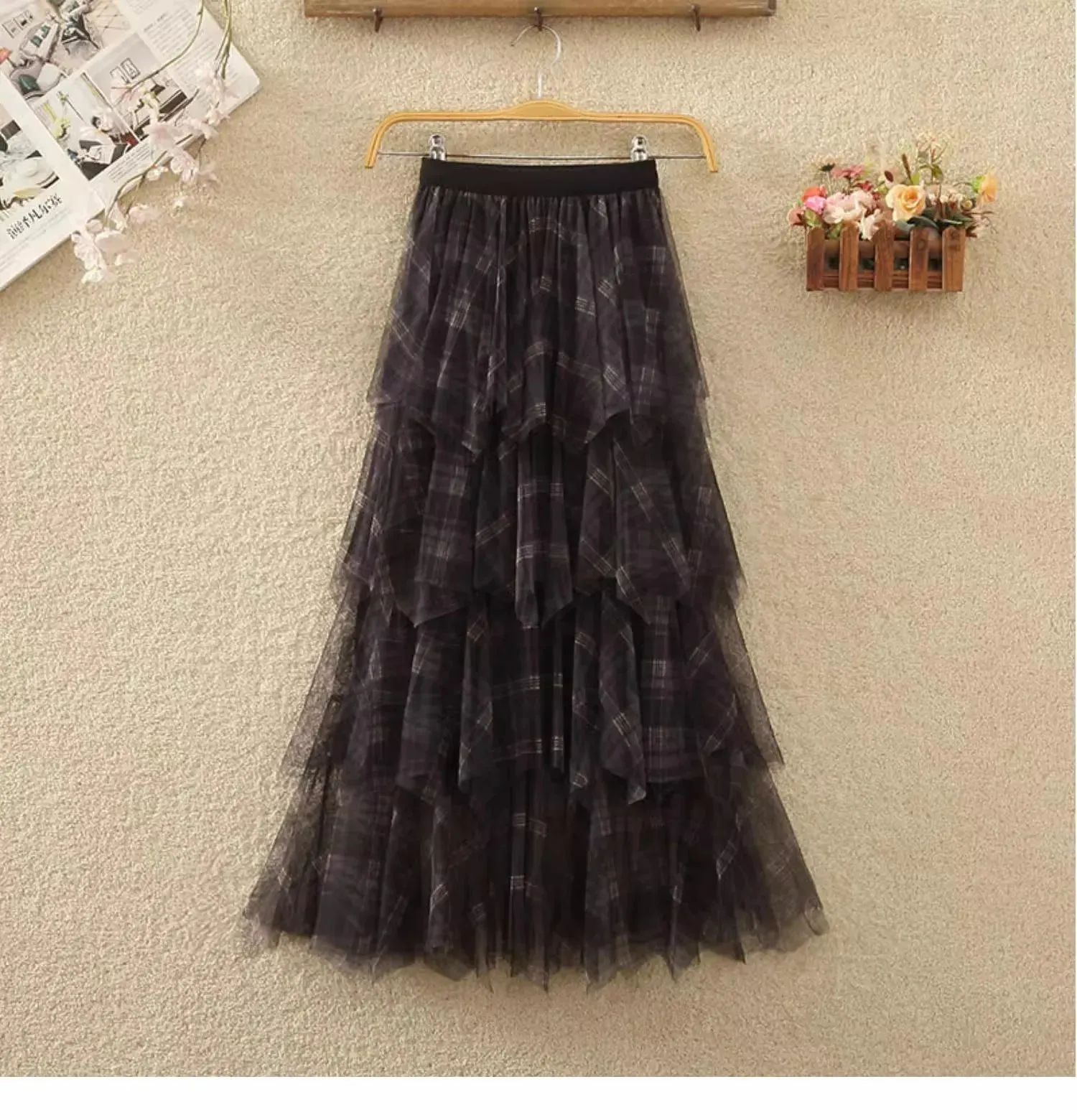 Pre Order: Vintage Plaid Long Tulle A-Line Skirt