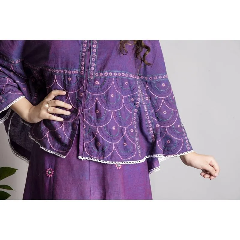 Purple Khadi Chikankari Top Set