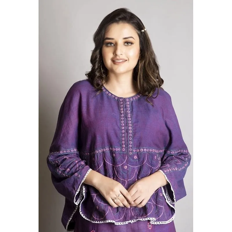 Purple Khadi Chikankari Top Set