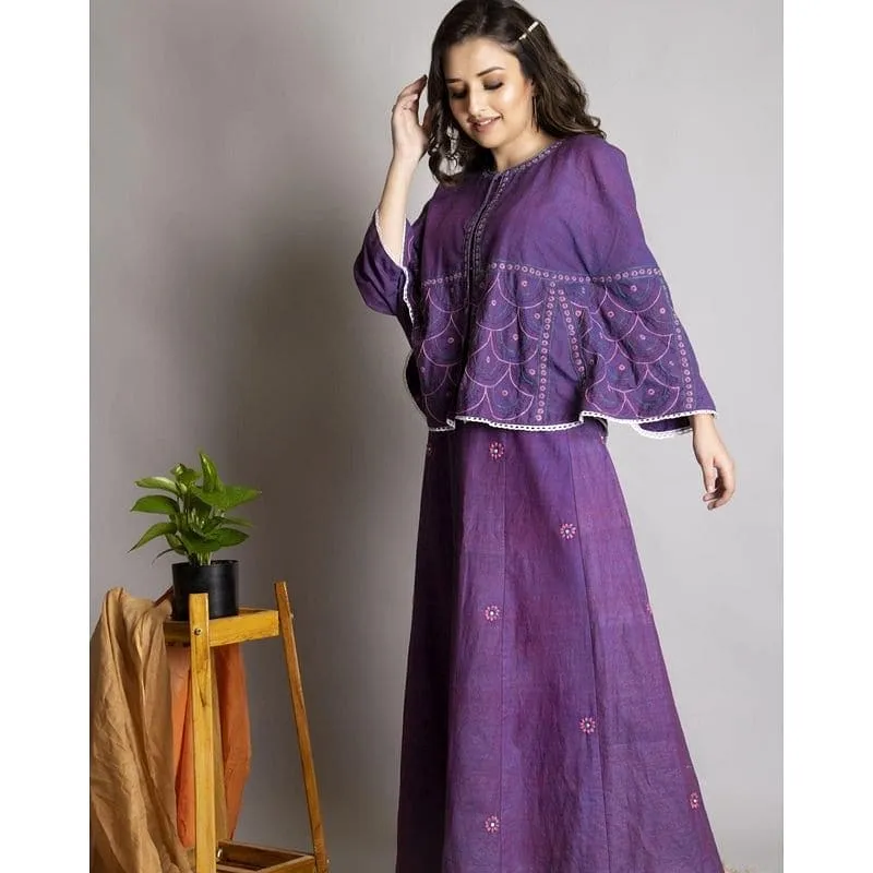 Purple Khadi Chikankari Top Set