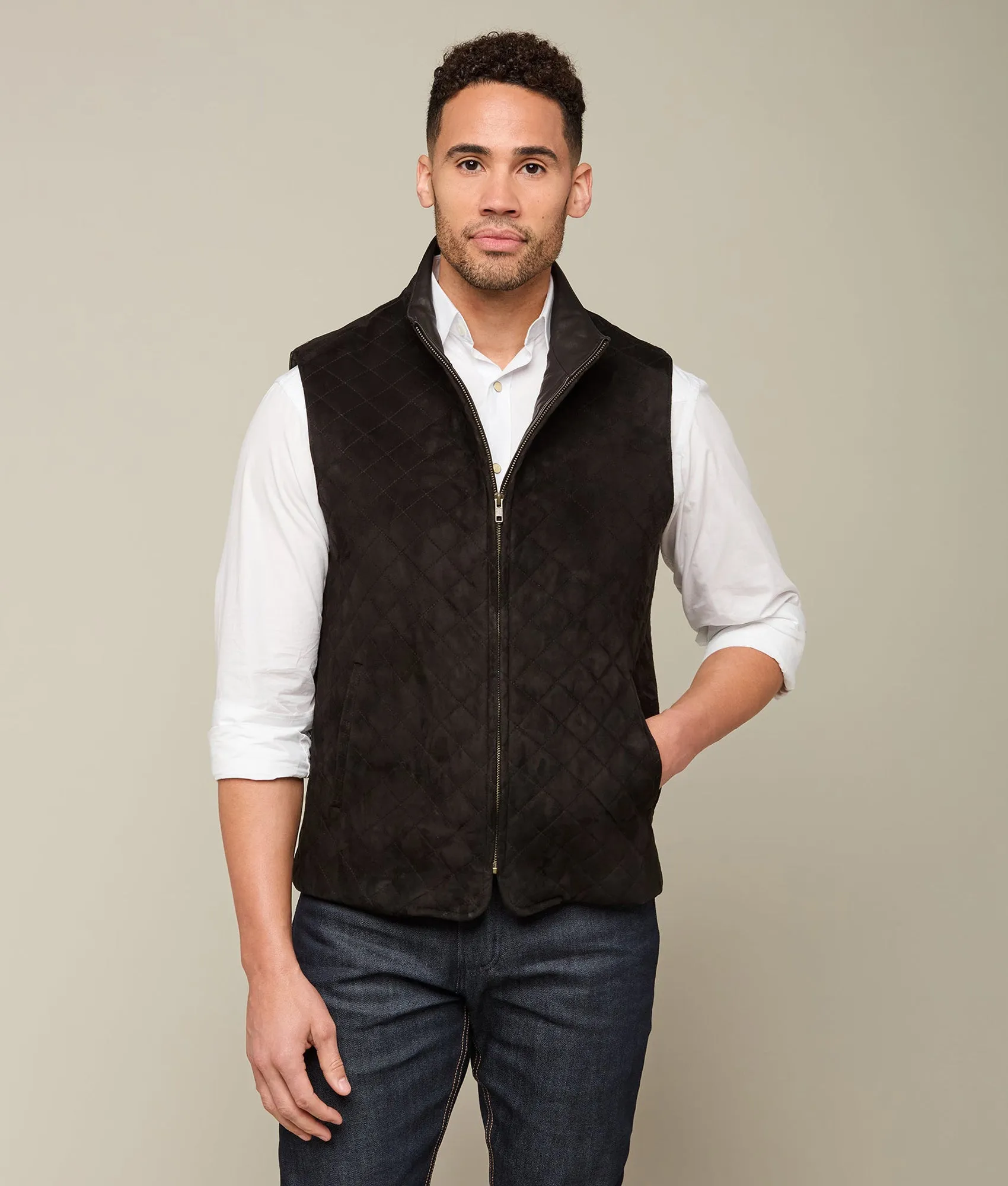 Quilted Suede Vest :: Black