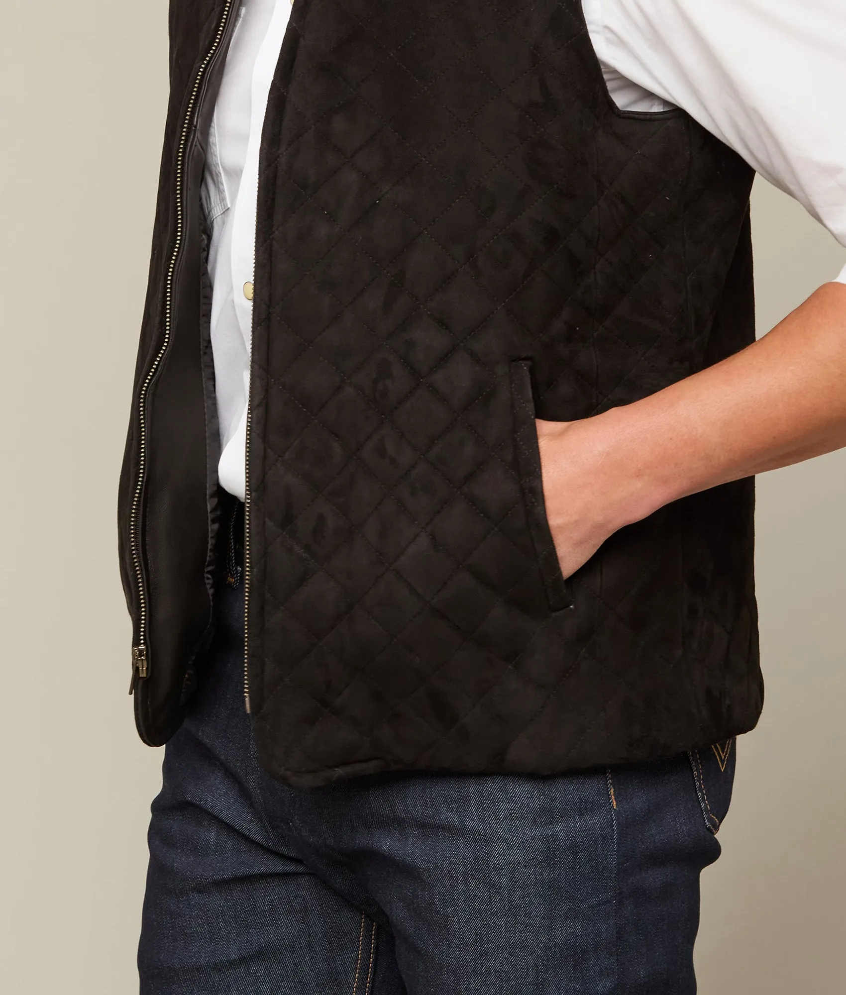 Quilted Suede Vest :: Black