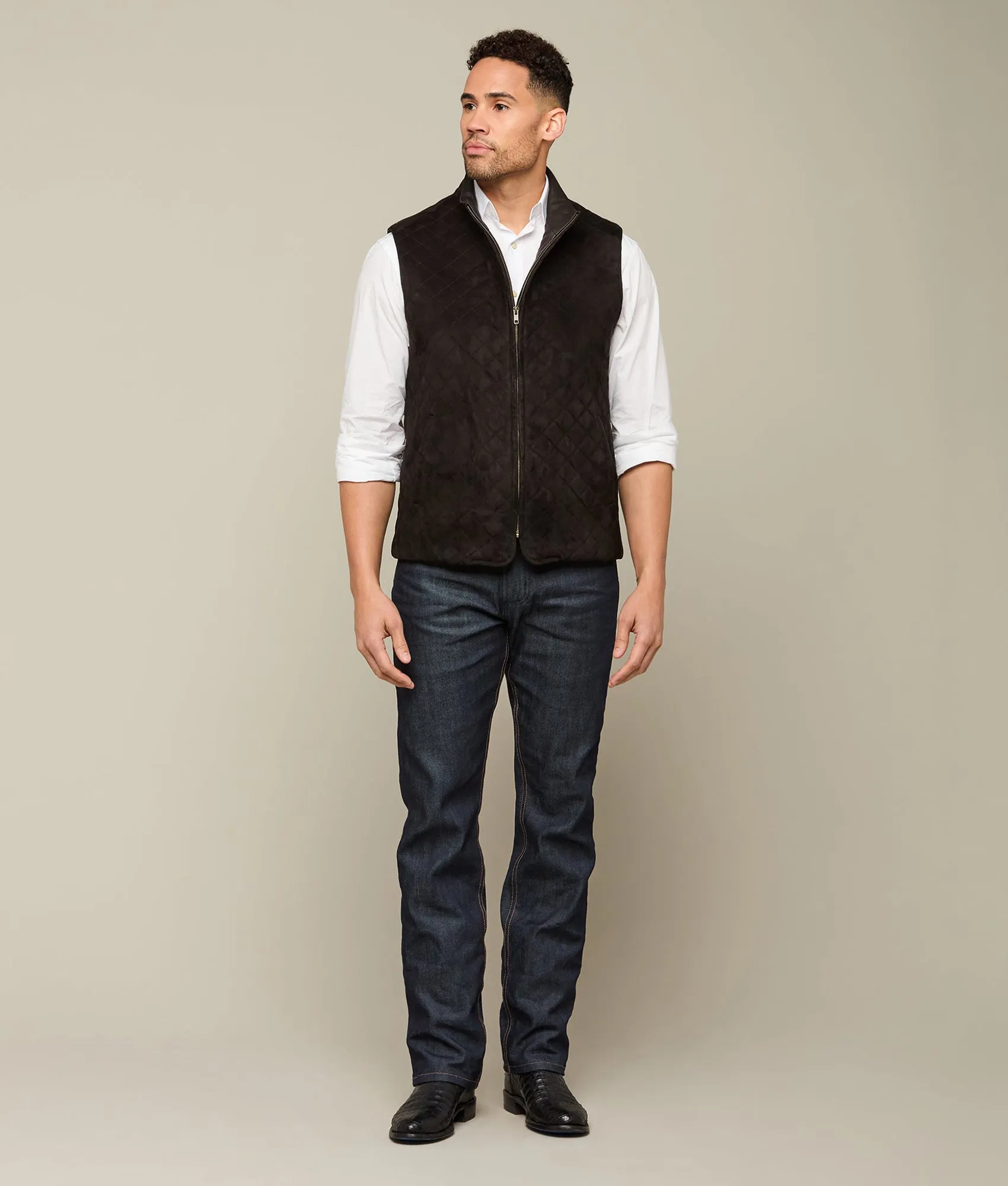 Quilted Suede Vest :: Black