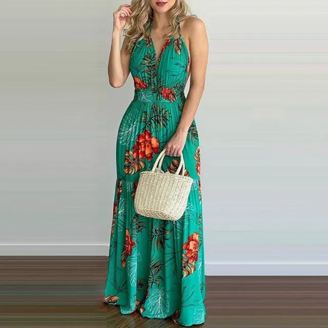 "Sage" Backless Halter Maxi Dress