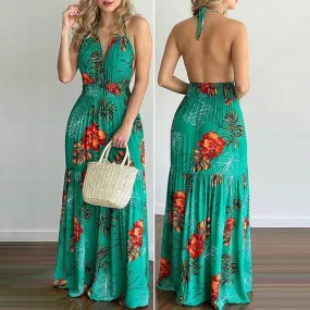 "Sage" Backless Halter Maxi Dress