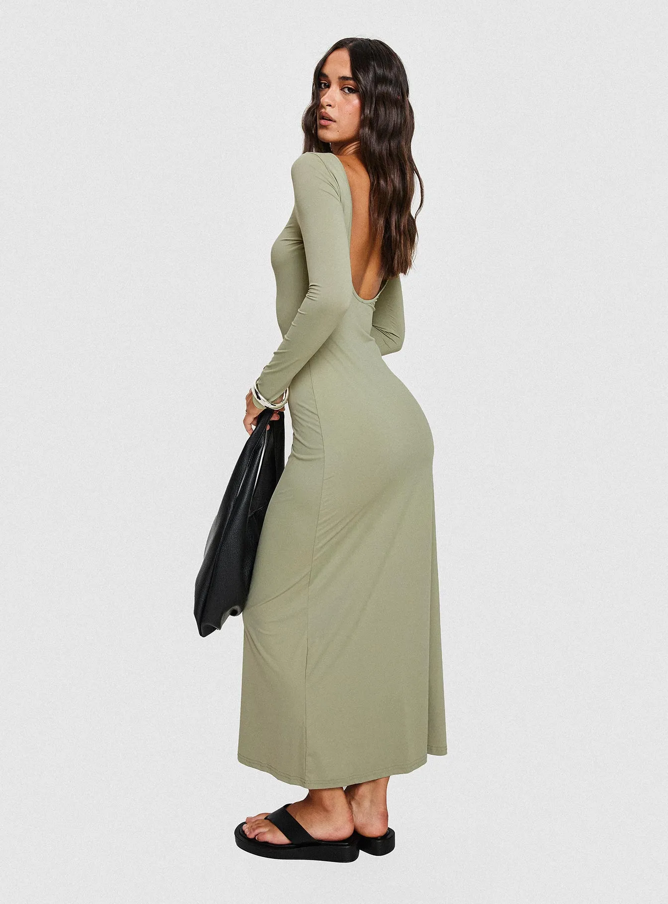 Rain Fire Long Sleeve Maxi Dress Sage