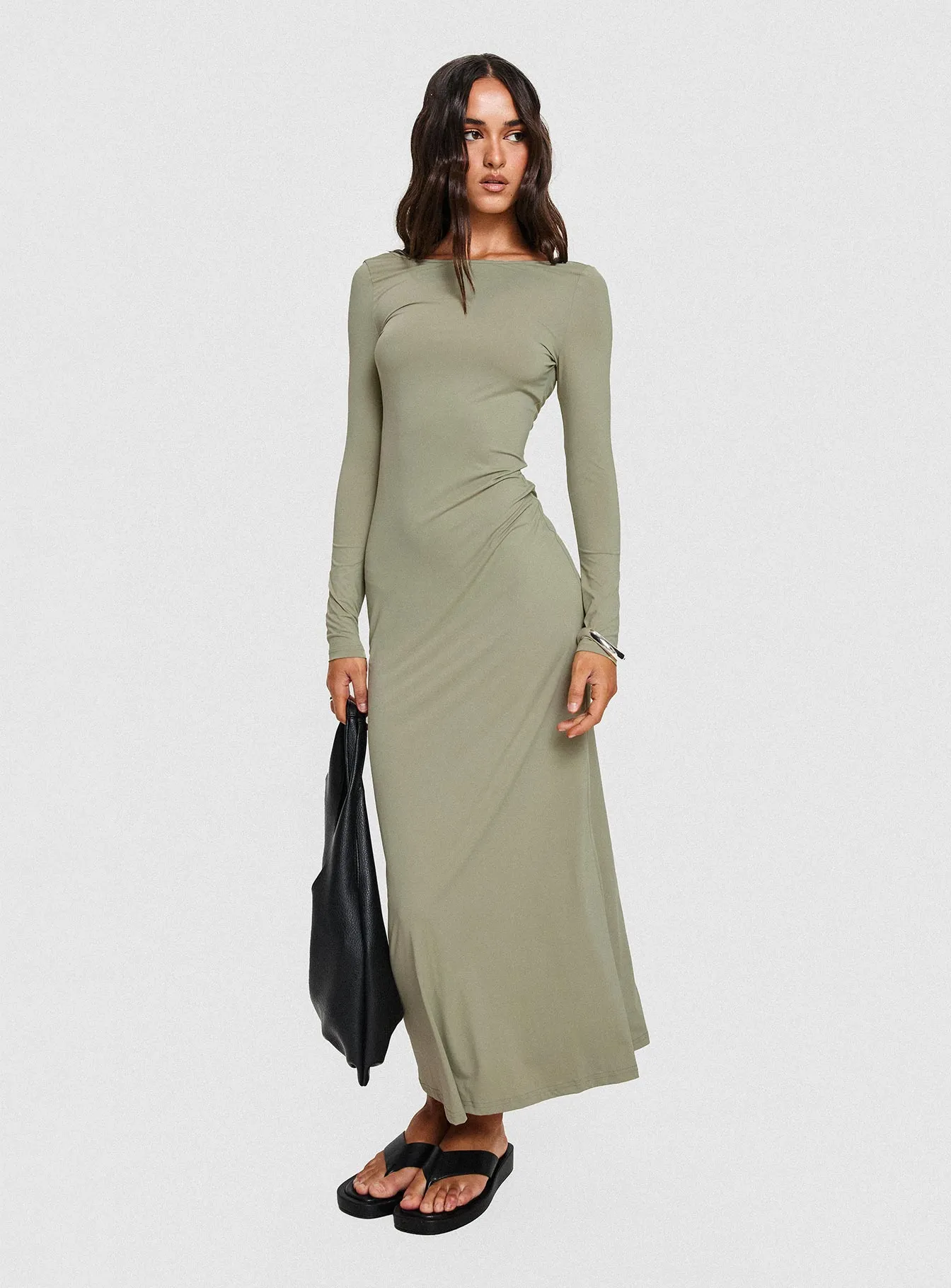 Rain Fire Long Sleeve Maxi Dress Sage