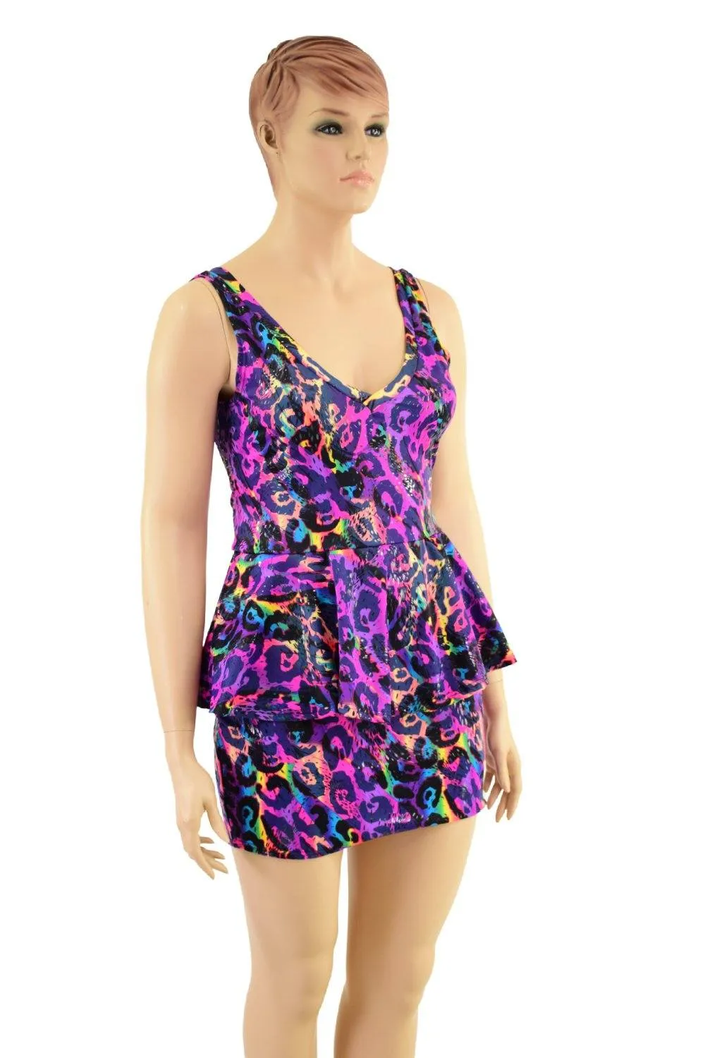 Rainbow Leopard Peplum Tank Dress