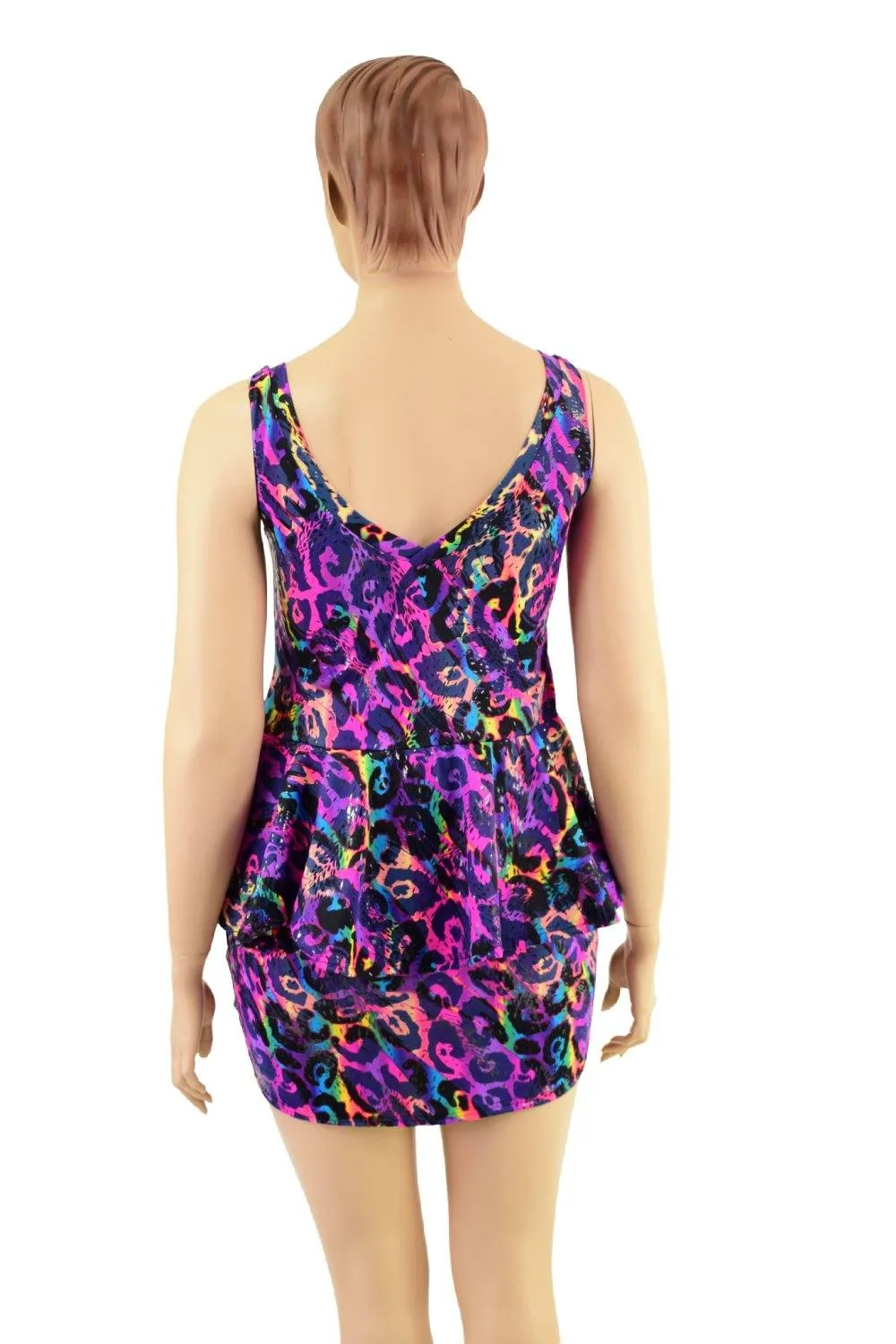 Rainbow Leopard Peplum Tank Dress