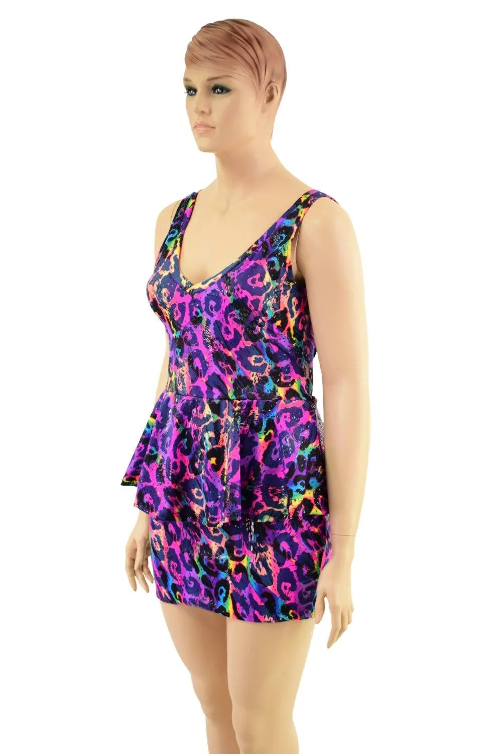 Rainbow Leopard Peplum Tank Dress