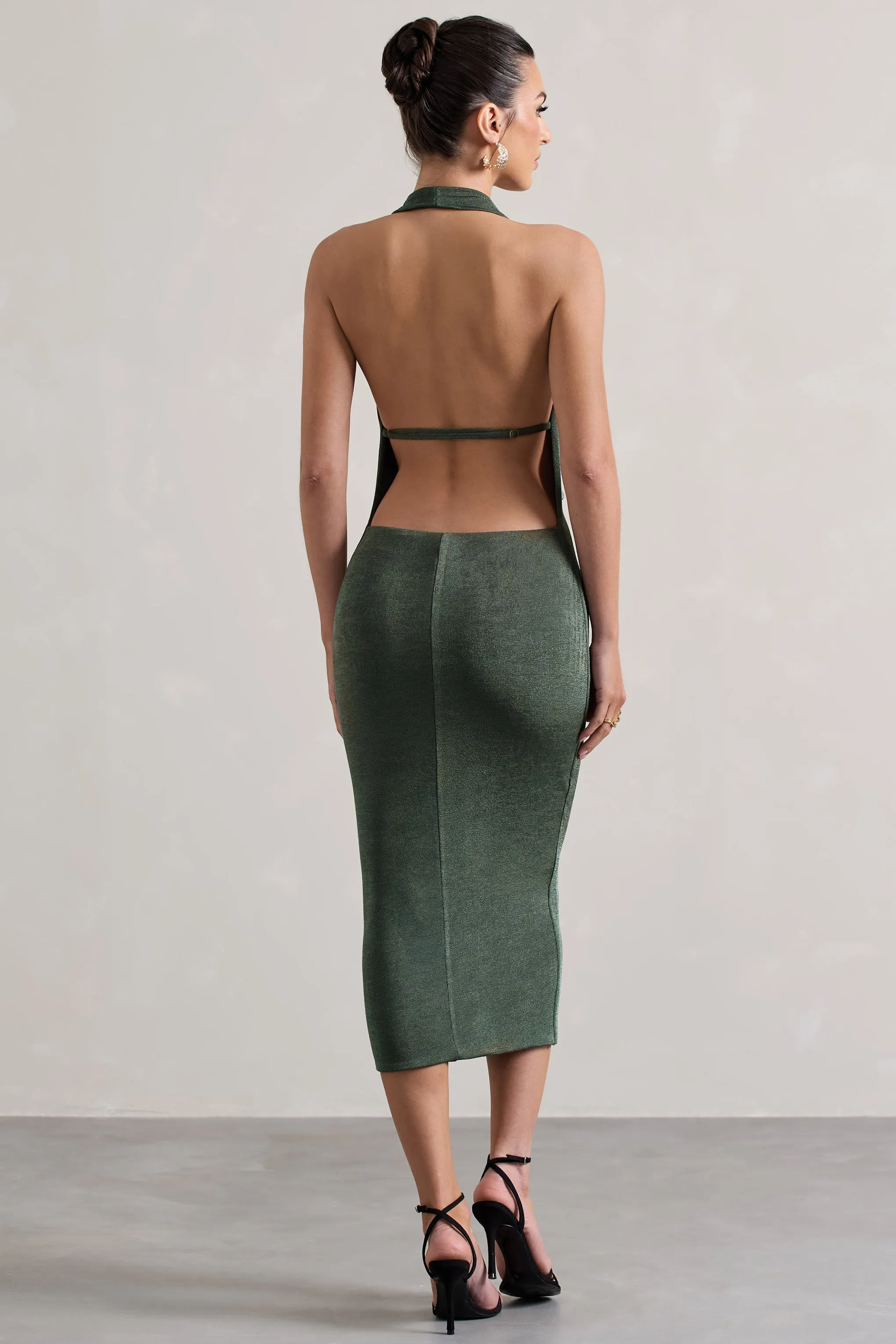 Raleigh | Sage Green Cowl-Neck Midi Dress