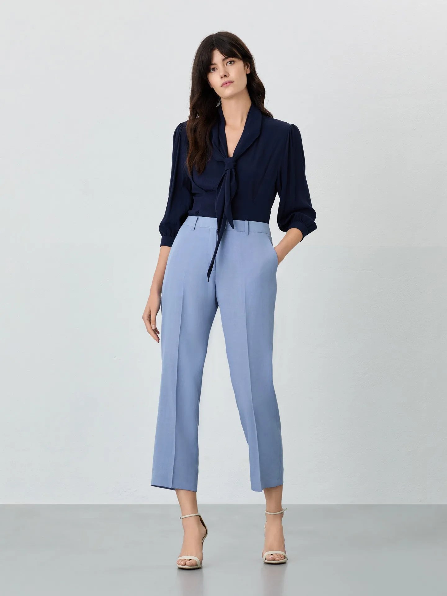 Regular Fit Suit Trousers In Tencel Linen Blend