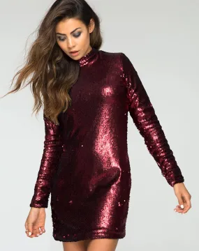 Ruby Rose Bodycon Dress in Fishcale Matte Sequin Wine