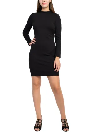 Sage Collective Crew Neck Long Sleeve Bodycon Cutout Zipper Back Solid Clipped Chiffon Dress