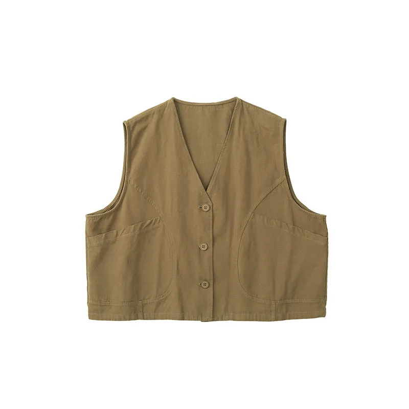 Salt Series Loose Vest Chic Workwear Style Japanese V-Neck Sleeveless Cardigan