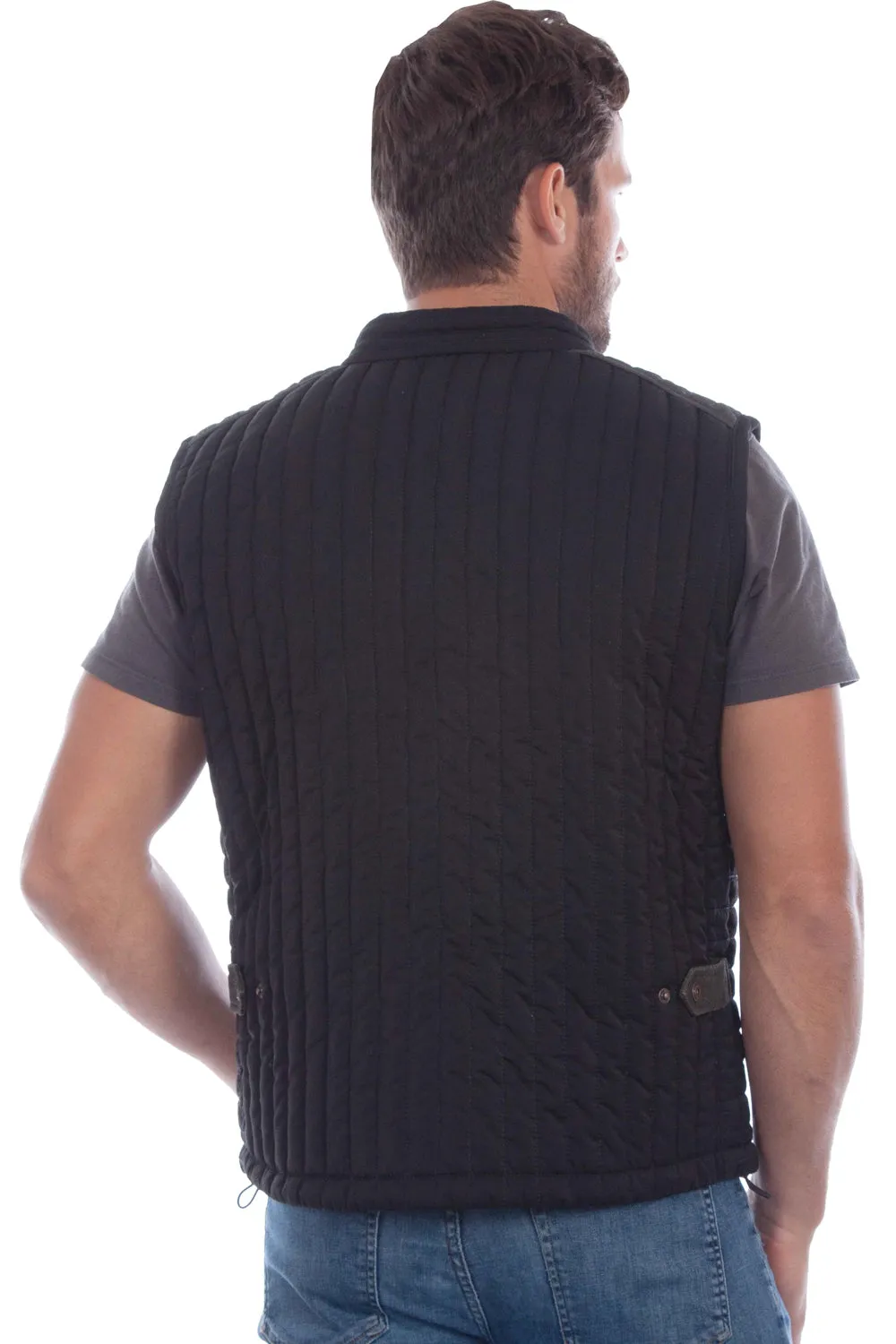 Scully Mens Vertical Ribbed Black Leather Softshell Vest