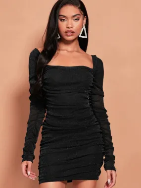 SHEIN BAE Off The Shoulder Glitter Bodycon Dress