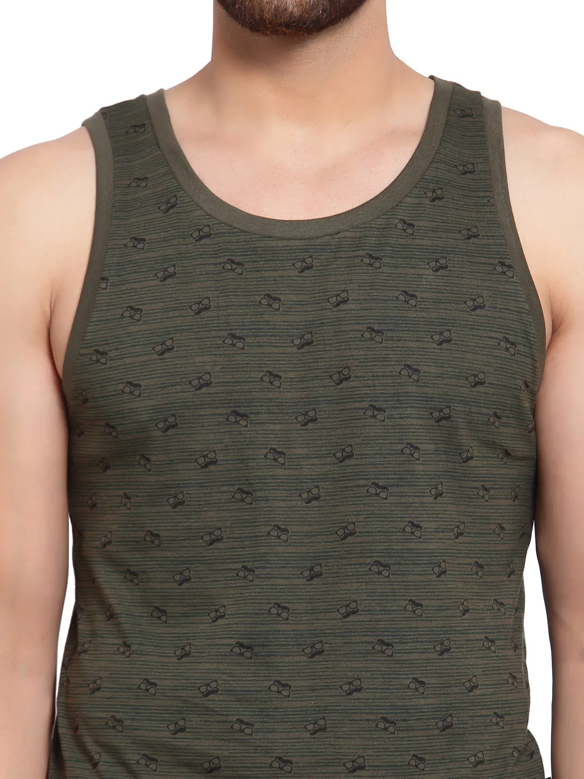 Sporto Men's Round Neck Printed Gym Vest - Olive