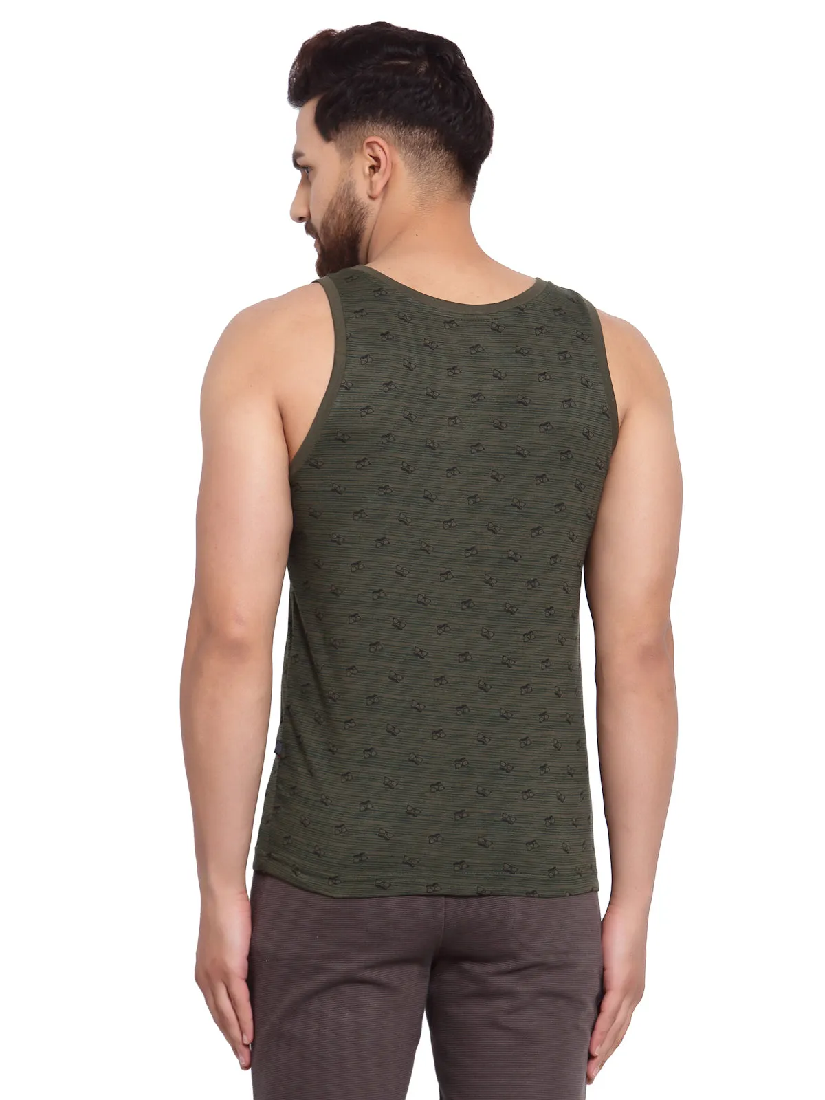 Sporto Men's Round Neck Printed Gym Vest - Olive