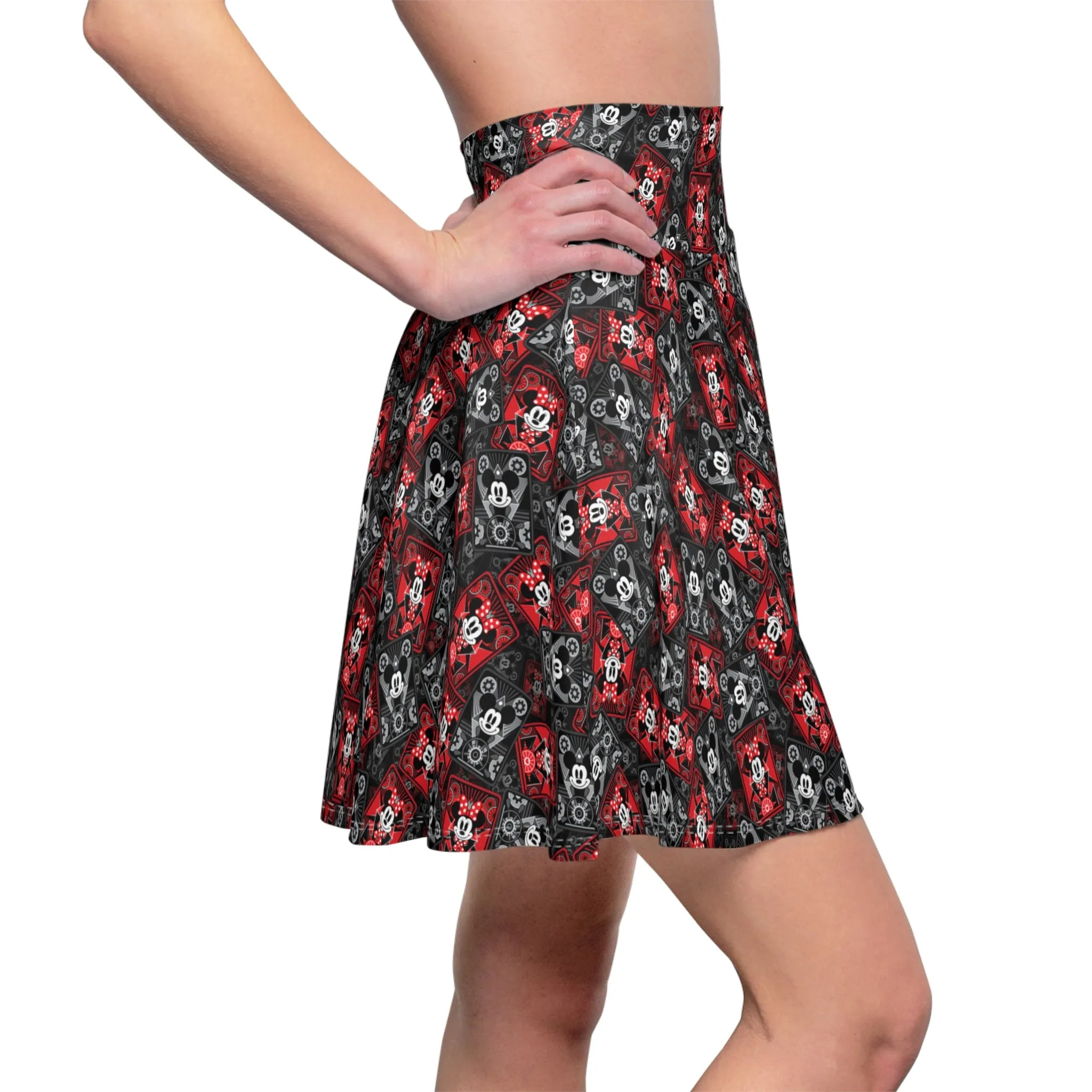 Steamboat Mickey And Minnie Cards Women's Skater Skirt