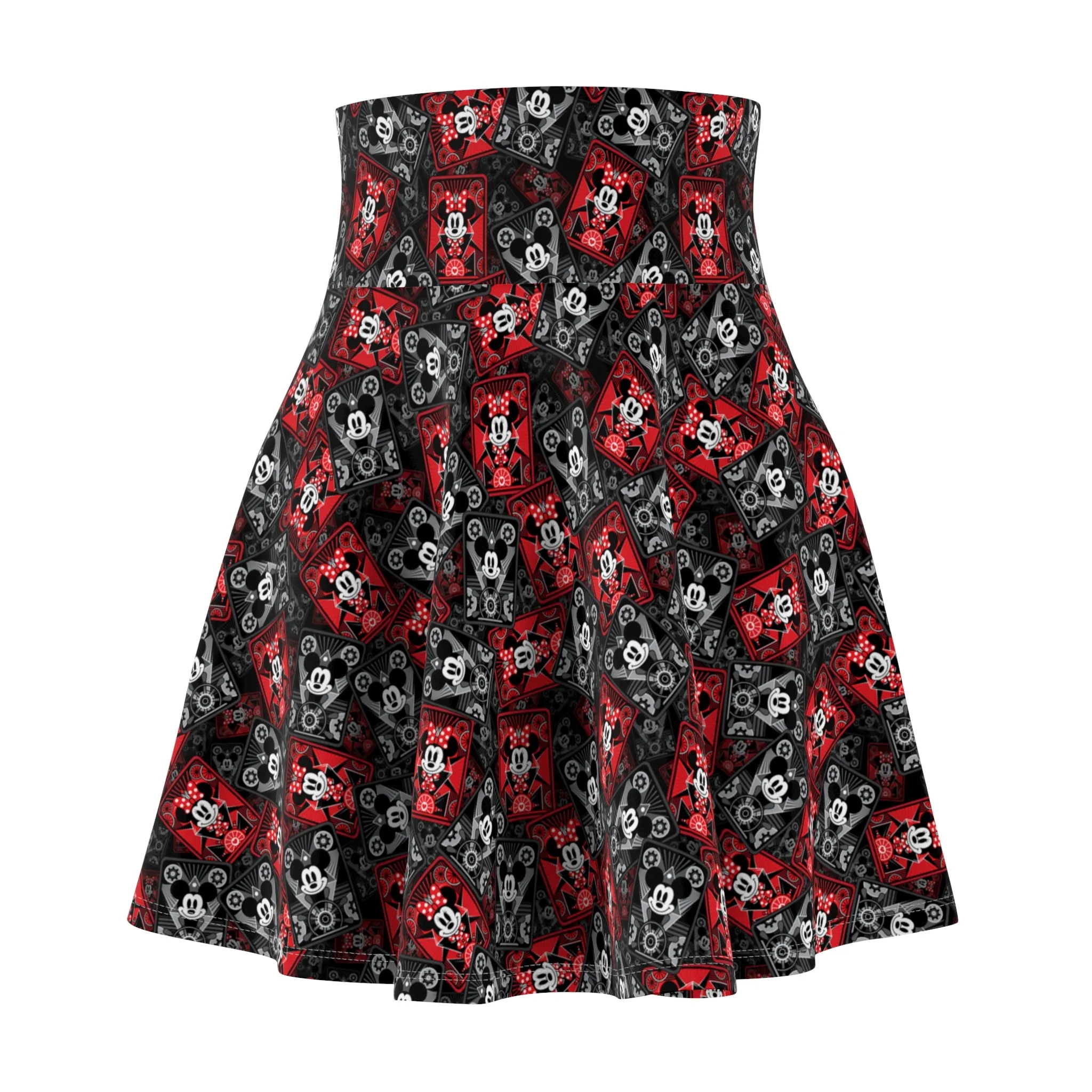 Steamboat Mickey And Minnie Cards Women's Skater Skirt