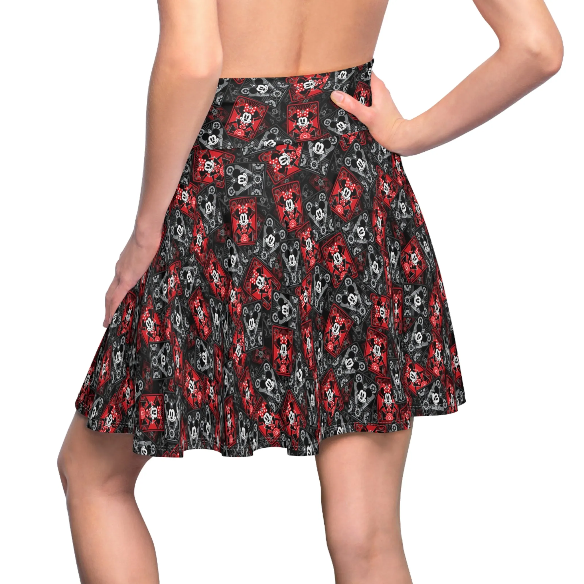 Steamboat Mickey And Minnie Cards Women's Skater Skirt