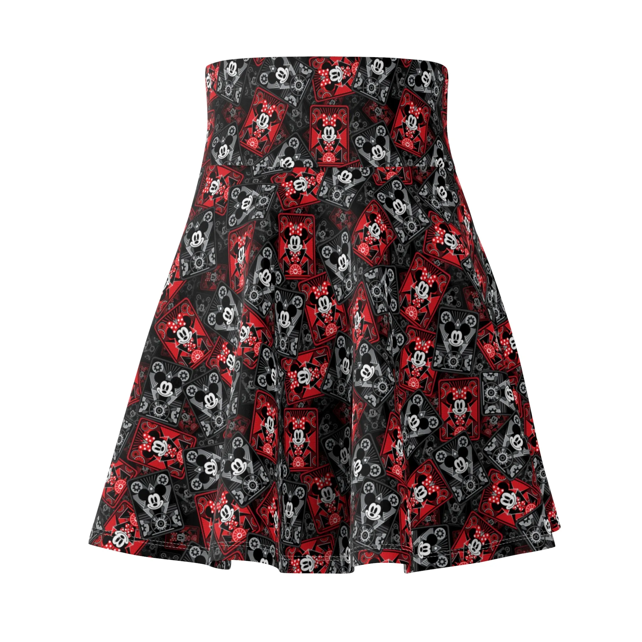 Steamboat Mickey And Minnie Cards Women's Skater Skirt